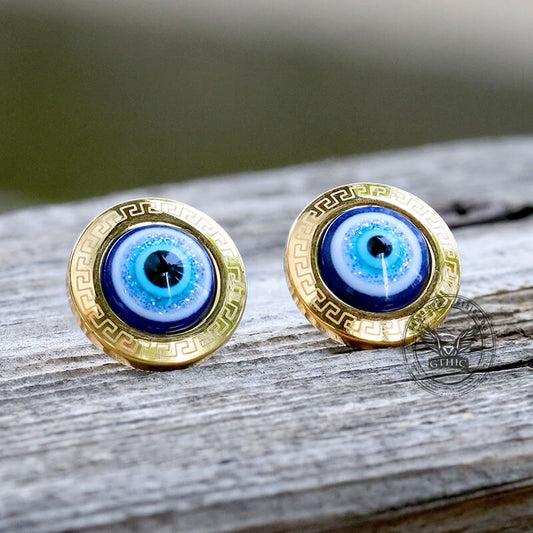 Gold Evil Eye Stainless Steel Stud Earrings