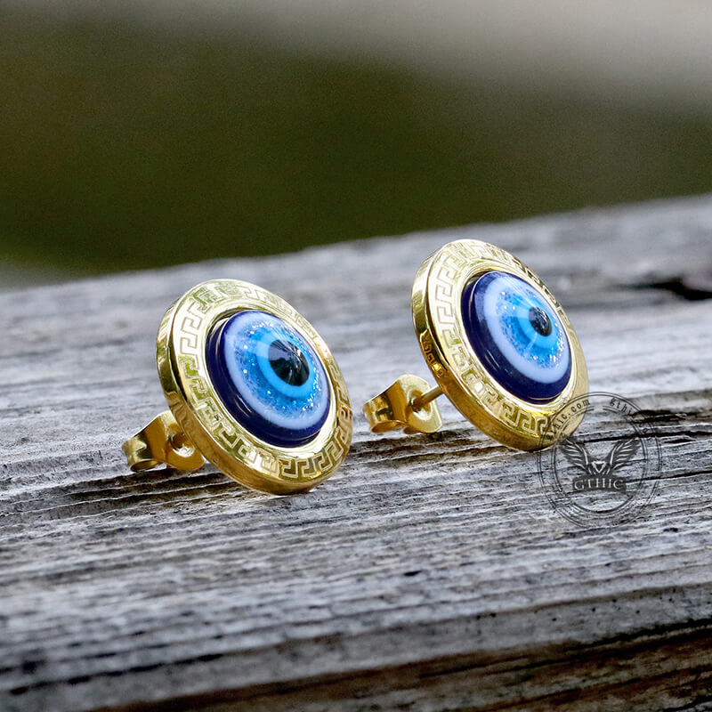 Gold Evil Eye Stainless Steel Stud Earrings