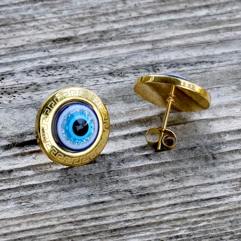 Gold Evil Eye Stainless Steel Stud Earrings