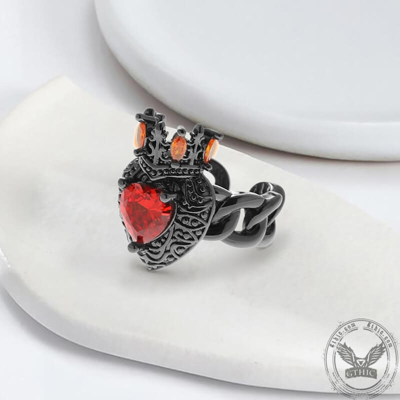Gothic Crown Heart Shaped Zircon Alloy Open Ring