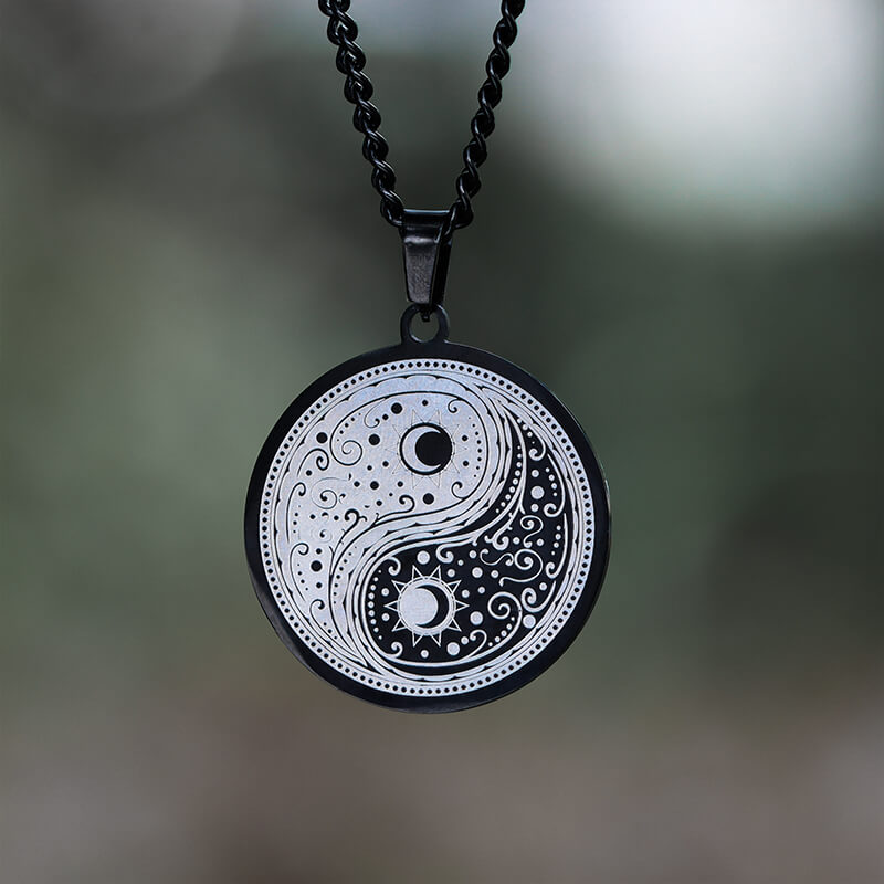 Gothic Yin Yang Mandala Stainless Steel Necklace