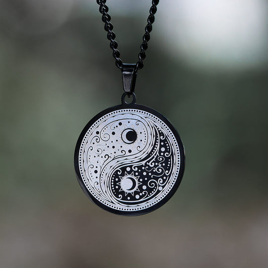 Gothic Yin Yang Mandala Stainless Steel Necklace