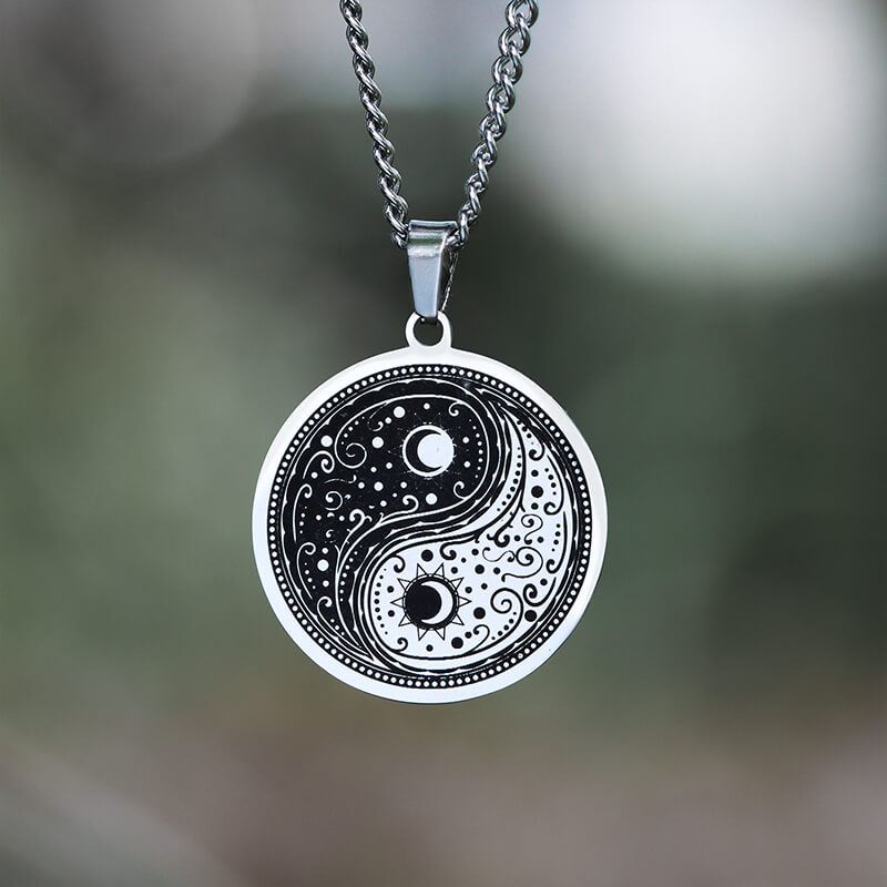 Gothic Yin Yang Mandala Stainless Steel Necklace