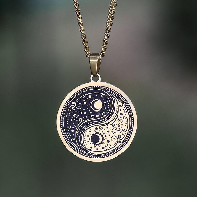 Gothic Yin Yang Mandala Stainless Steel Necklace