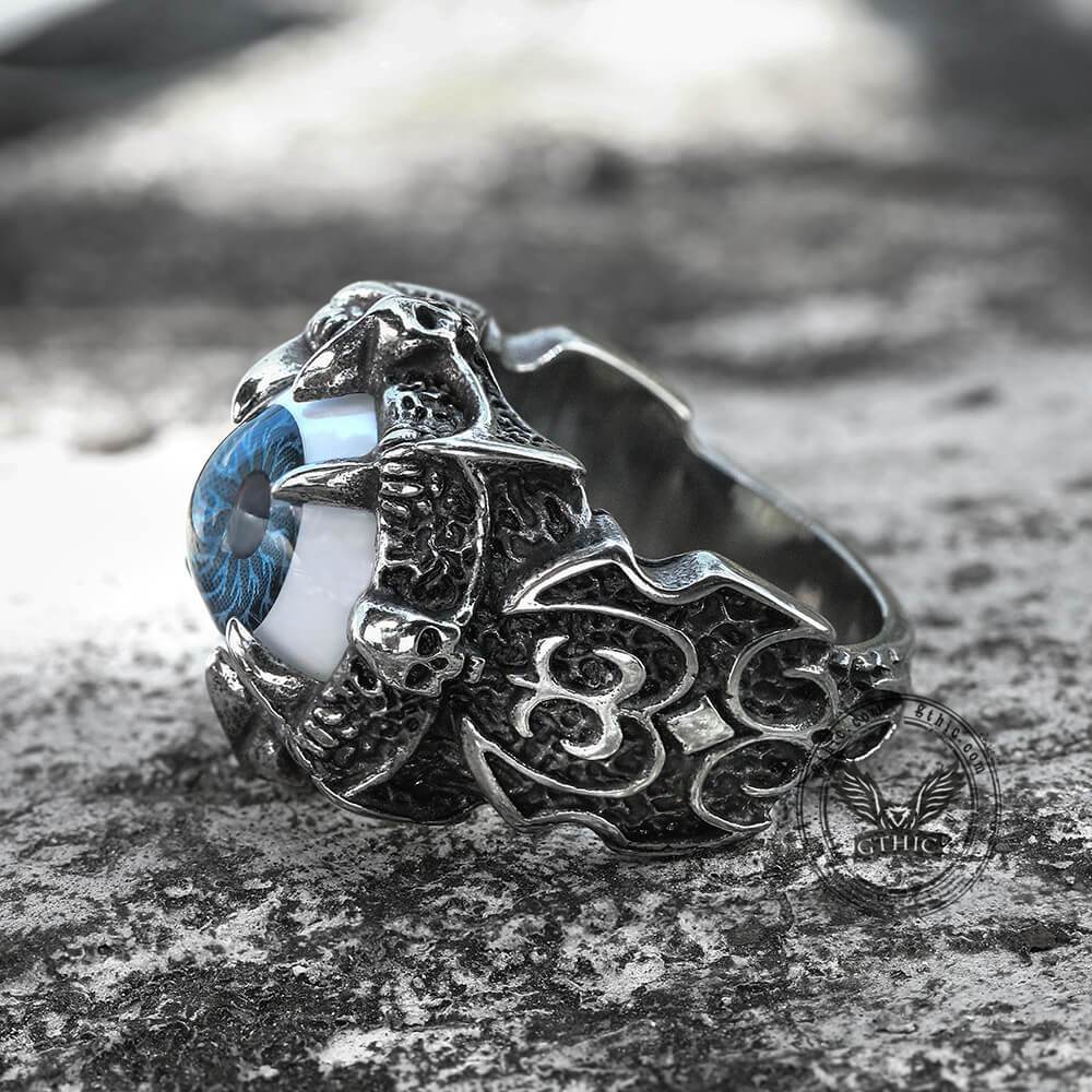 Greek Evil Eye Stainless Steel Biker Ring