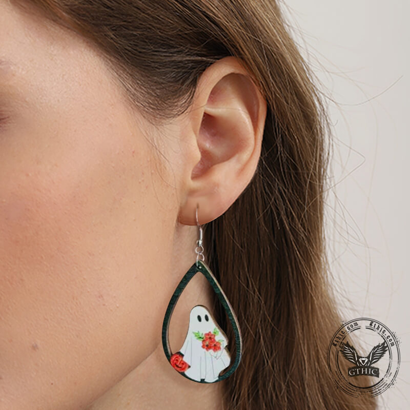 Halloween Element Drip Wood Dangle Earrings