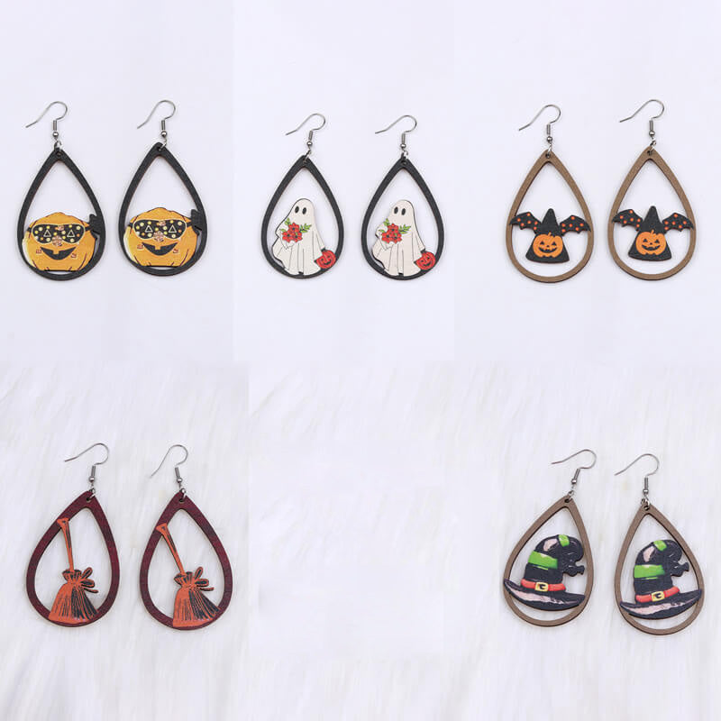 Halloween Element Drip Wood Dangle Earrings