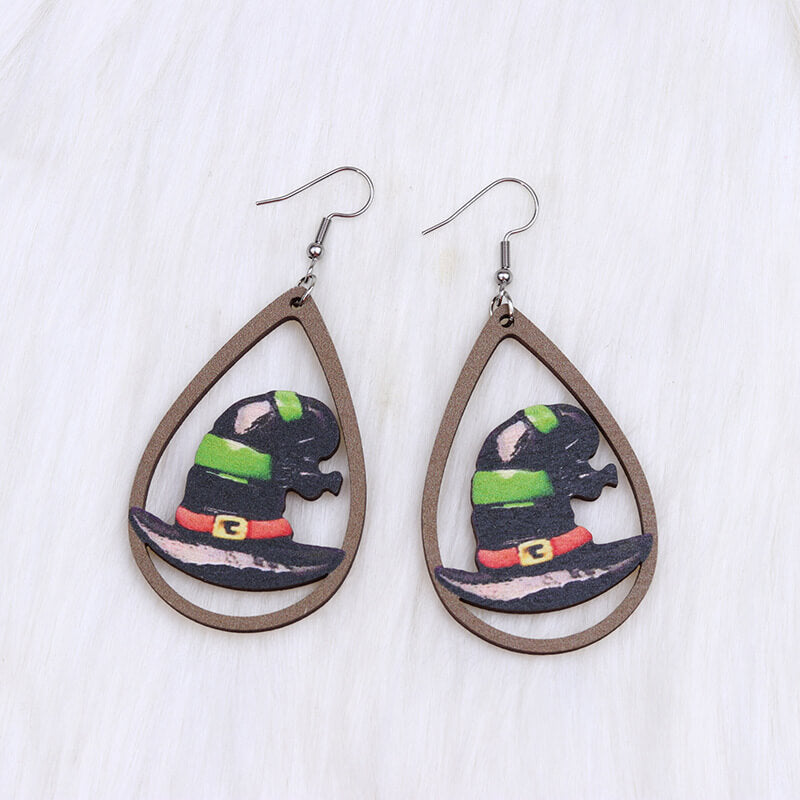 Halloween Element Drip Wood Dangle Earrings
