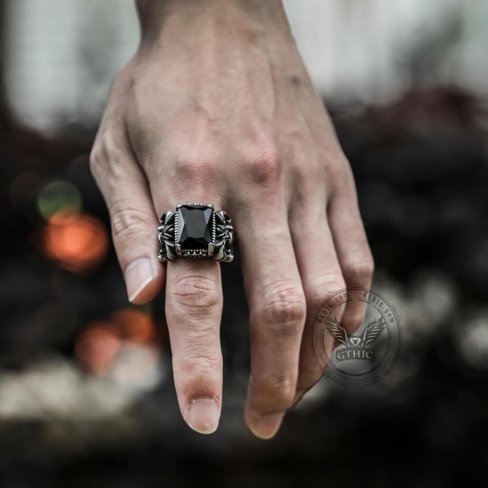 Iris Pattern Gem Stainless Steel CZ Ring