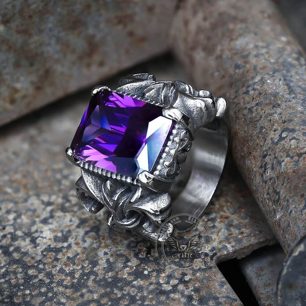 Iris Pattern Gem Stainless Steel CZ Ring