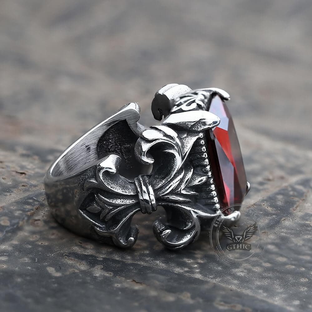 Iris Pattern Gem Stainless Steel CZ Ring