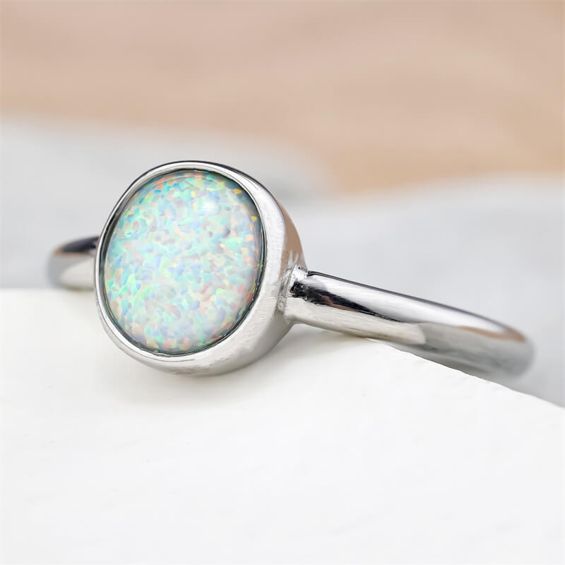 Minimalist Round Opal Stainless Steel Gemstone Ring
