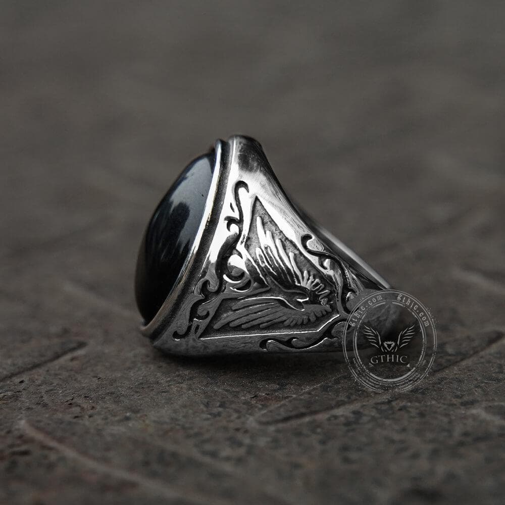 Retro Pattern Gem Stainless Steel Ring
