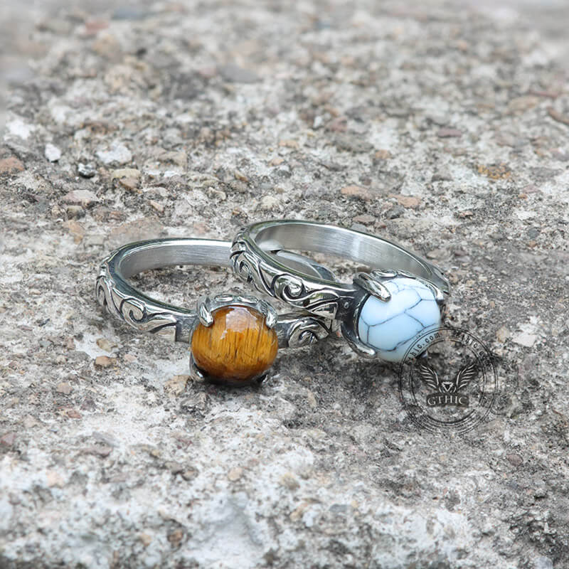 Gothic Gem-Set Stainless Steel Ring