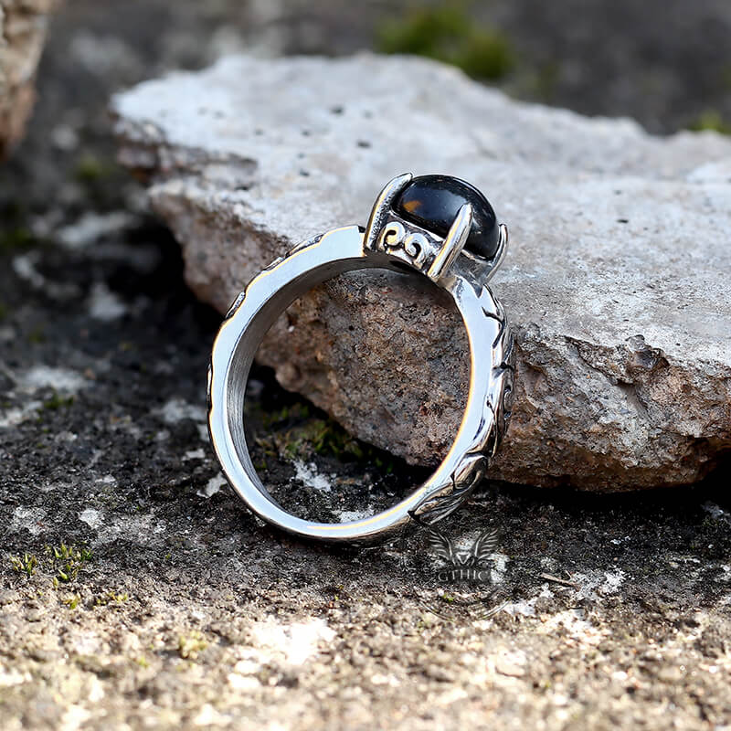 Gothic Gem-Set Stainless Steel Ring
