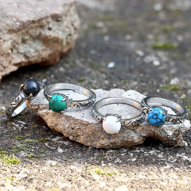 Gothic Gem-Set Stainless Steel Ring