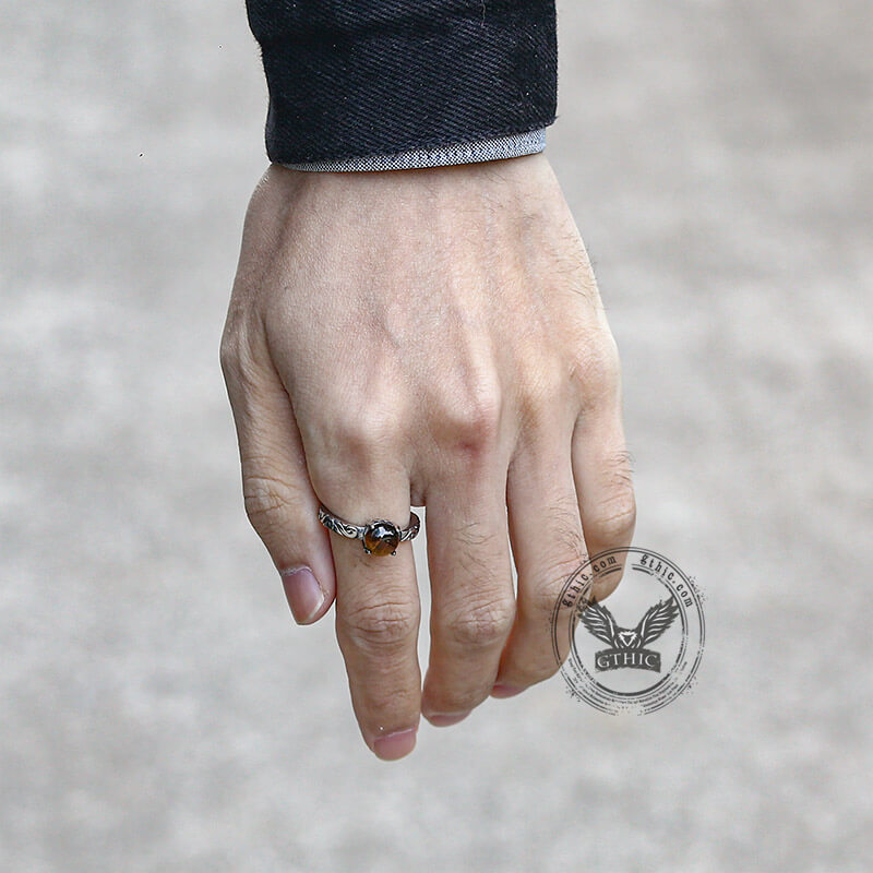 Gothic Gem-Set Stainless Steel Ring