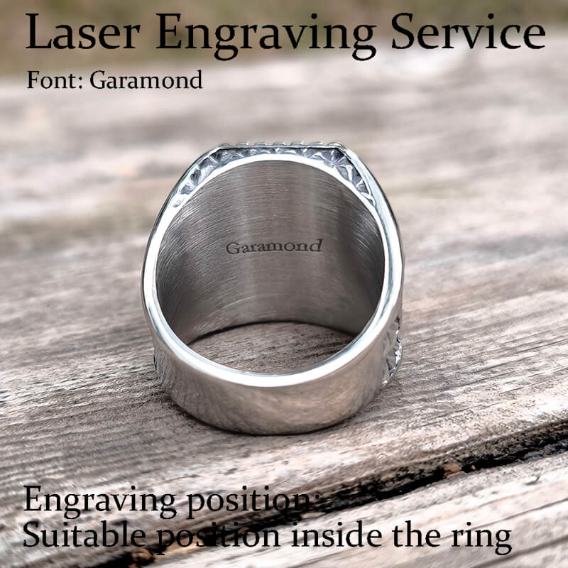 Tree Of Life Onyx Stainless Steel Viking Ring