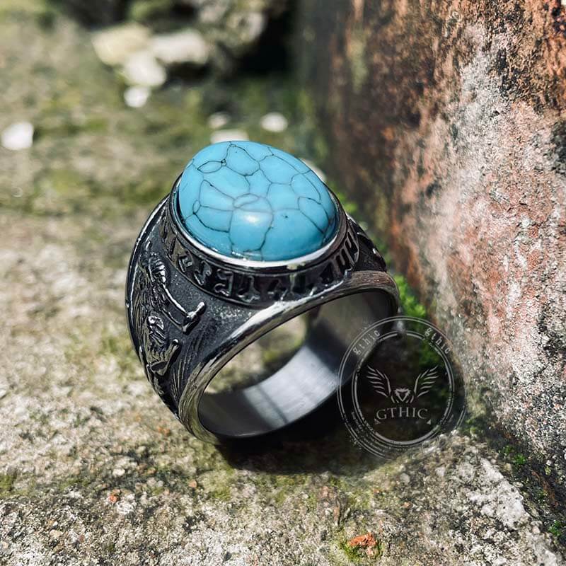 Viking Runes Wolf and Raven Stainless Steel Ring