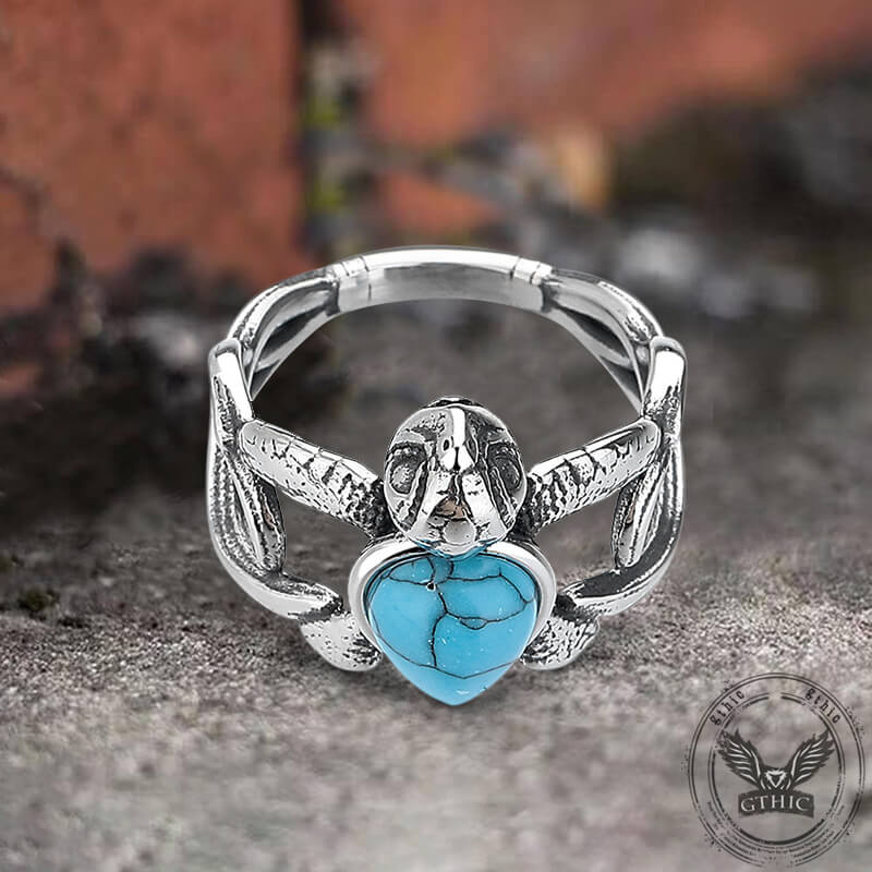Vintage Indian Turtle Turquoise Stainless Steel Ring