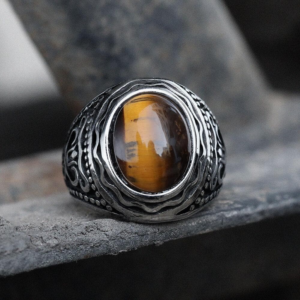 Vintage Pattern Gemstone Stainless Steel Ring