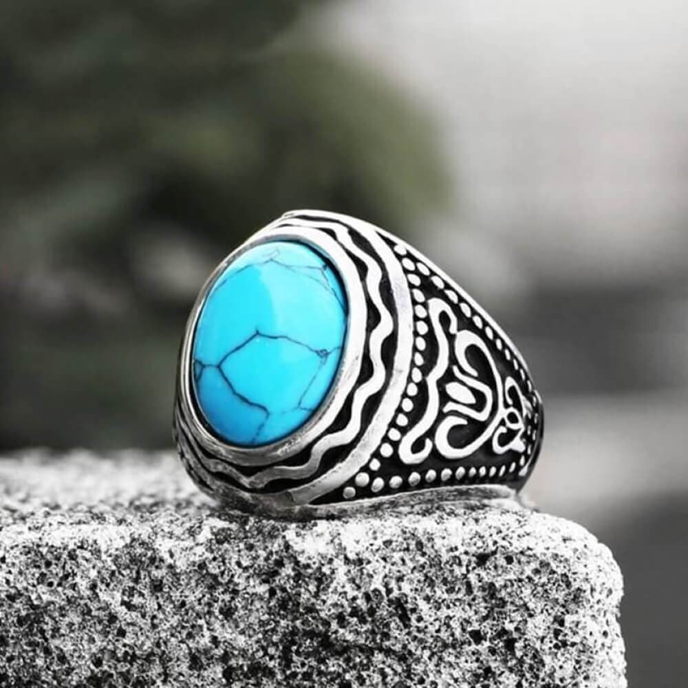 Vintage Pattern Gemstone Stainless Steel Ring