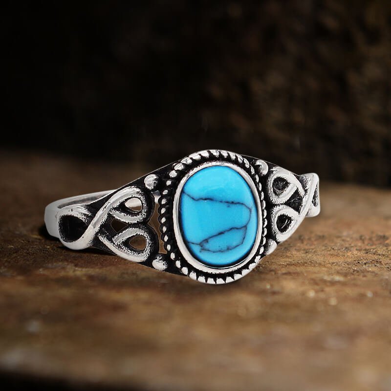 Vintage Pattern Stainless Steel Gemstone Ring